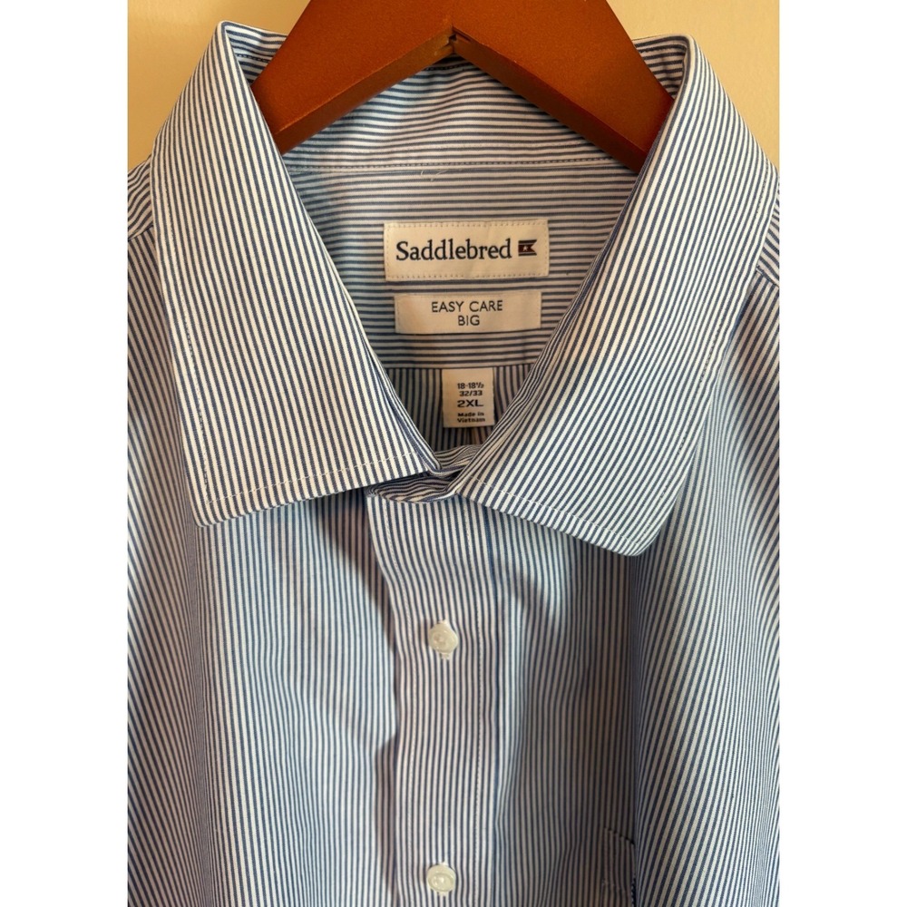 Saddlebred Big Easy Care Striped Blue White Button Down Dress Shirt 2XL - Picture 3 of 8